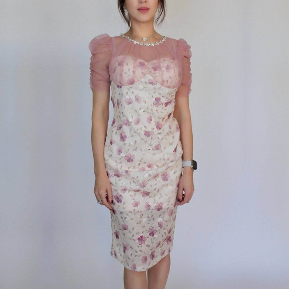 Tulle Floral Midi Dress Spring